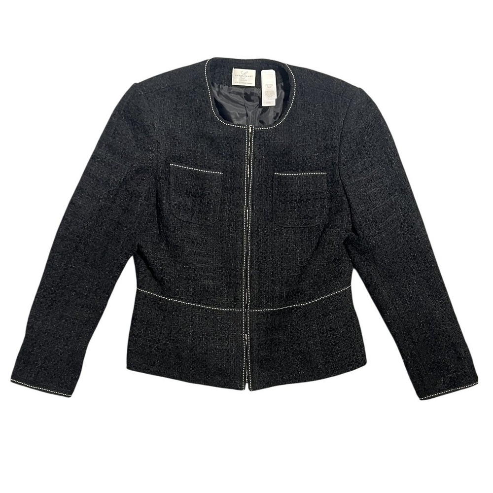 Emma & James Petite Women's Black Boucle Tweed Full Zip Jacket Size 10P Lined